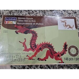 Art Minds - Wooden 3-D Fierce Dragon Puzzle - Wooden Cut-Out Kid's Craft Easy